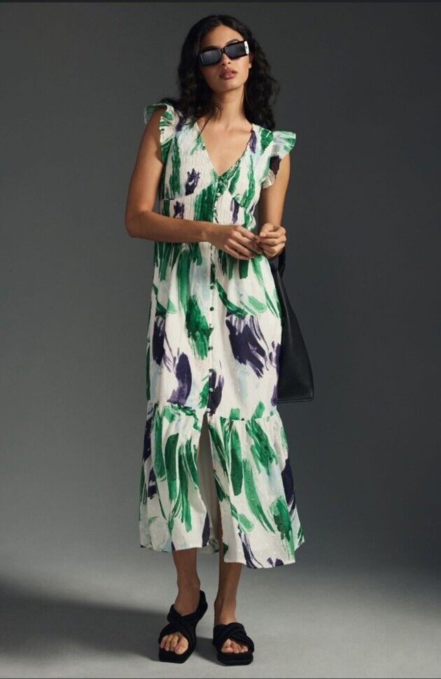 NWT Anthropologie The Peregrine Midi Dress Chartreuse Size XS